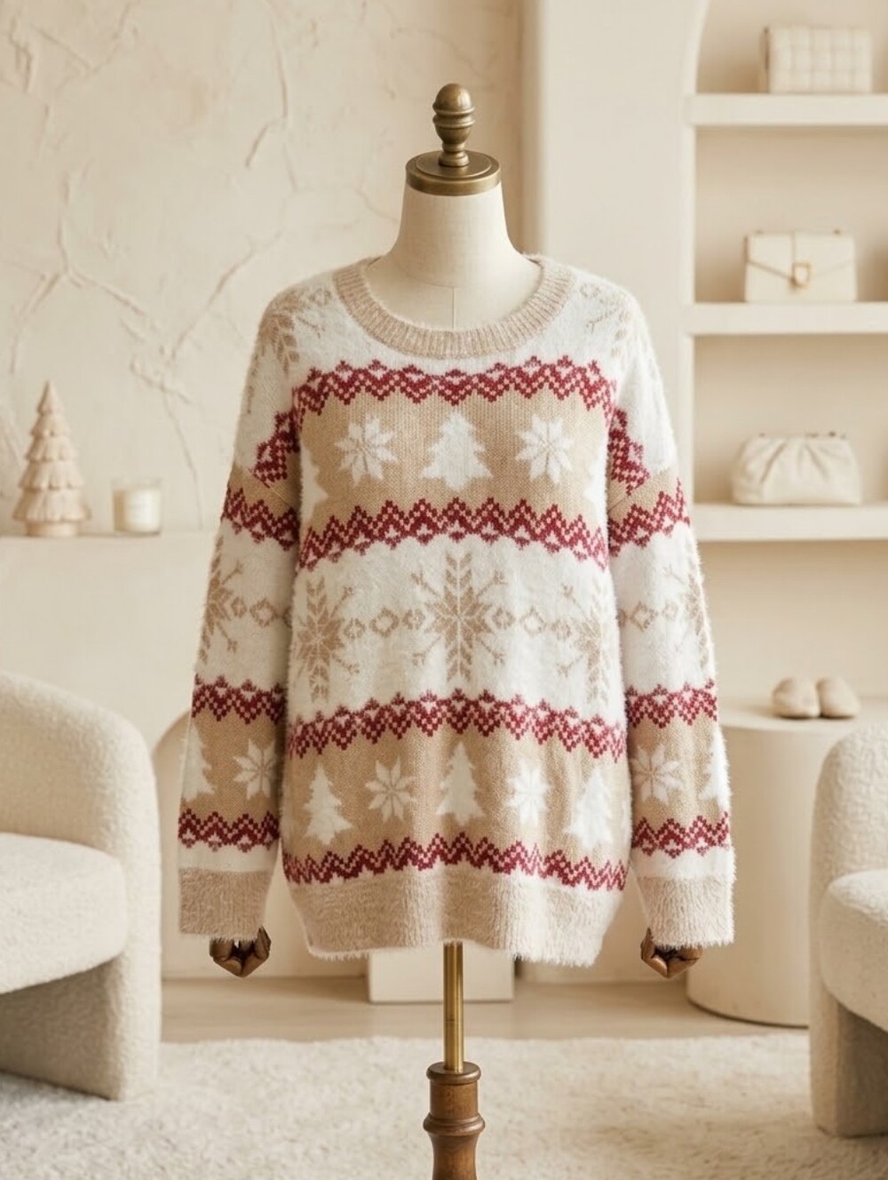 Holiday Time 1X Fuzzy Metallic Red Christmas Sweater
